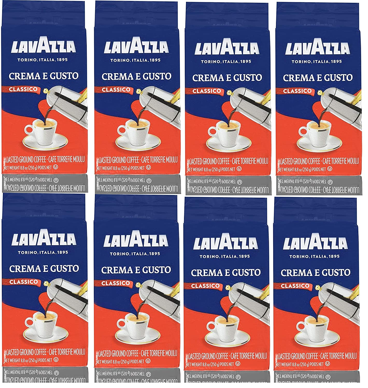 Lavazza Crema e Gusto Ground Coffee Blend, Espresso Dark Roast, 8.8-Ounce  Bags (Pack of 4).